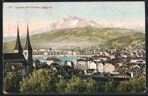 AK Luzern, Ortsansicht mit Pilatus