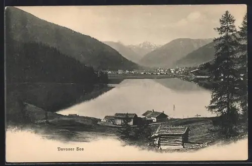 AK Davos, Davoser See, Seeblick mit Bergpanorama