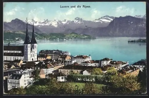 AK Luzern, Ortsansicht mit Alpen
