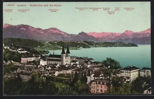 AK Luzern, Hofkirche und die Alpen