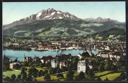 AK Luzern, Ortsansicht mit Pilatus