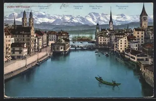 AK Zürich, Ortsansicht mit Limmat