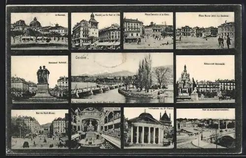 AK Genève, Monument National, Rue du Mont Blanc, Cathedrale de St. Pierre