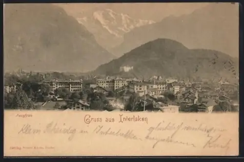 AK Interlaken, Ortsansicht mit Jungfrau