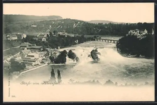 AK Rheinfall, Flusspartie mit Brücke