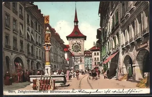 AK Bern, Zeitglockenturm und Bärenbrunnen