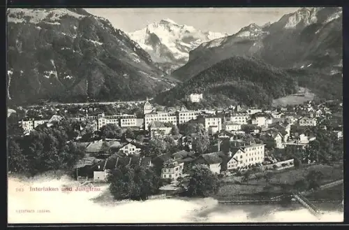 AK Interlaken, Teilansicht mit Jungfrau