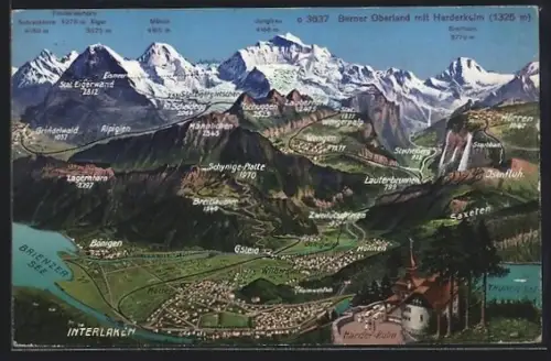 AK Interlaken, Berner Oberland mit Harderkulm, Breithorn