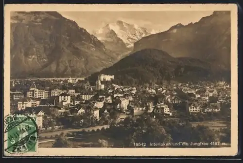 AK Interlaken, Ortsansicht gegen die Jungfrau