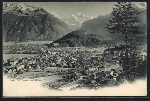 AK Interlaken, Ortsansicht mit Unterseen