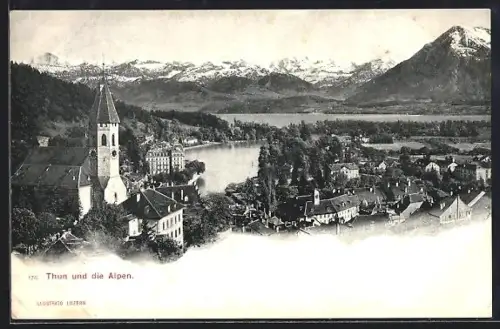 AK Thun, Ort von oben, Kirche, um 1900