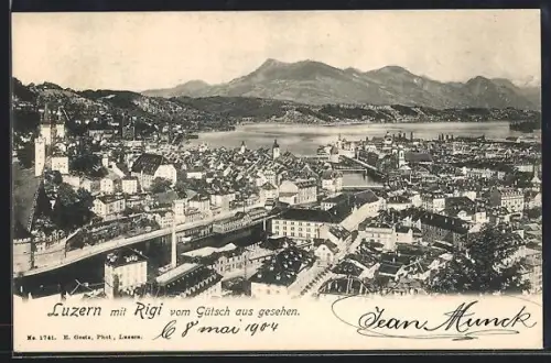 AK Luzern, Ortsansicht mit Rigi vom Gütsch gesehen