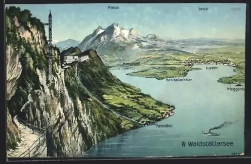 AK Luzern /Waldstättersee, Kastanienbaum, Luzern und Hergiswil amd Waldstättersee