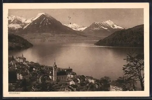 AK Vitznau, Ortsansicht mit Seeblick