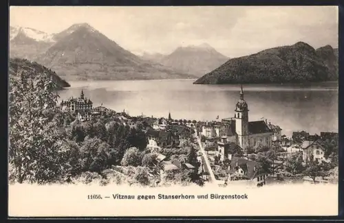 AK Vitznau, Ortsansicht gegen Stanserhorn und Bürgenstock