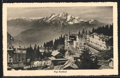 AK Rigi-Kaltbad, Gasthaus Bellevue mit Bergpanorama