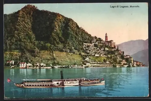 AK Morcote /Lago di Lugano, Raddampfer auf dem See