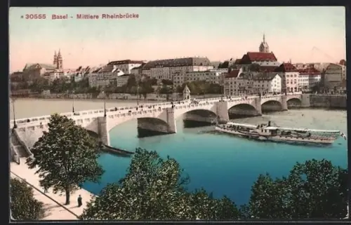 AK Basel, Mittlere Rheinbrücke
