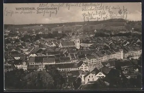 AK Winterthur, Ortsansicht mit Kirche