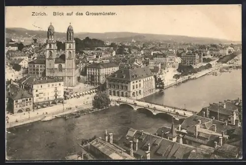 AK Zürich, Blick auf das Grossmünster