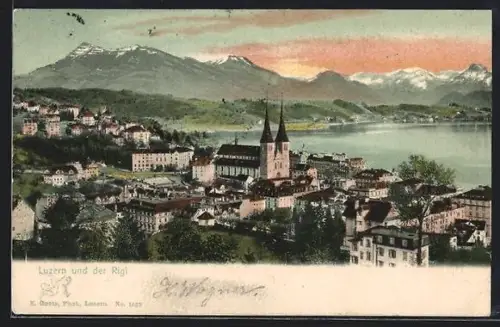 AK Luzern, Luzern und der Rigi aus der Vogelschau