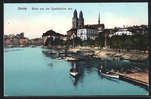 AK Zürich, Blick von der Quaibrücke aus