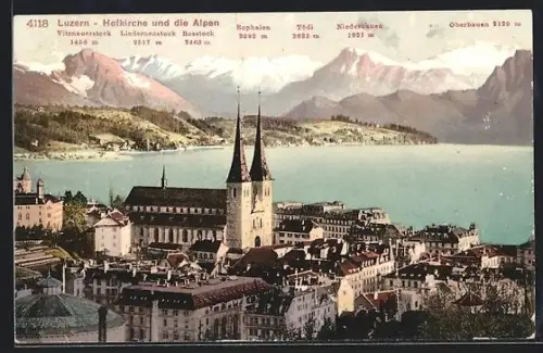 AK Luzern, Hofkirche und die Alpen