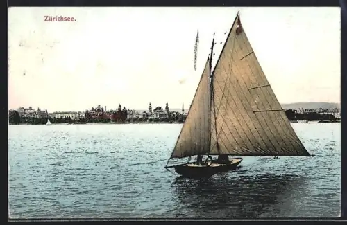 AK Zürich, Segelboot mit weit aufgefierten Segeln