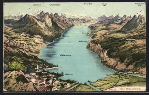 AK Weesen, Ortsansicht mit Umgebung