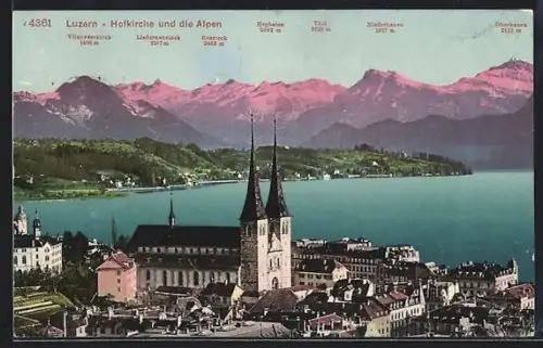AK Luzern, Hofkirche und die Alpen