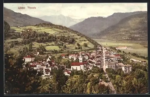 AK Thusis, Panoramablick auf den Ort und ins Tal