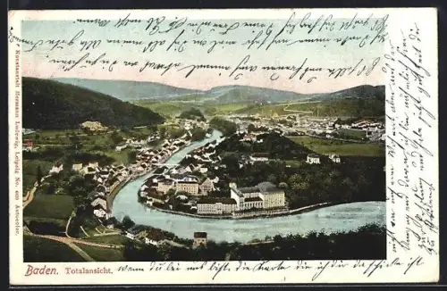 AK Baden, Ortsansicht mit Flusspartie