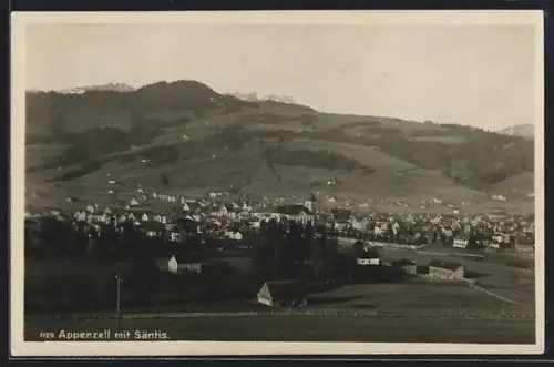 AK Appenzell, Teilansicht mit Kirche und Säntis