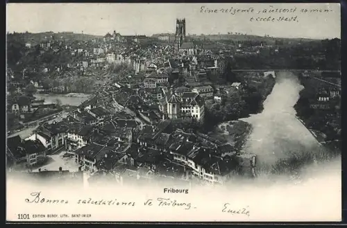 AK Fribourg, Teilansicht mit Kirche