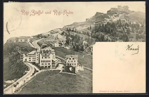 AK Rigi-Staffel, Panorama mit Rigi-Kulm und Strassenpartie