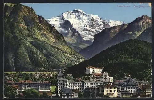 AK Interlaken, Teilansicht mit Jungfrau