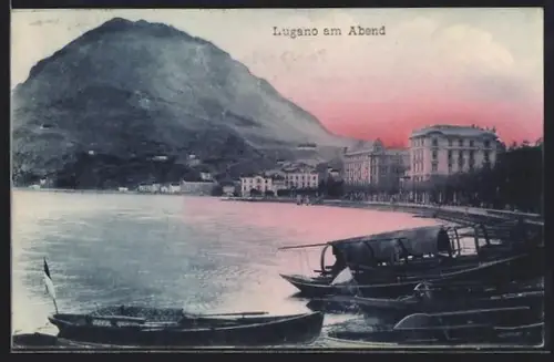 AK Lugano, Uferpartie am Abend