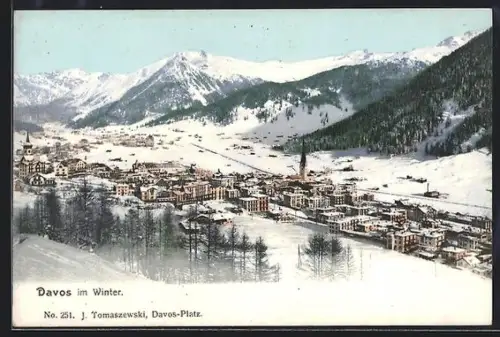 AK Davos, Gesamtansicht der Ortschaft im Winter