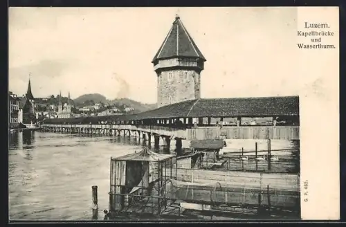 AK Luzern, Kapellbrücke und Wasserturm