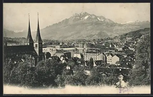 AK Luzern, Teilansicht mit Kirche und Pilatus