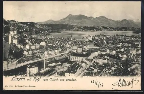 AK Luzern, Teilansicht mit Rigi vom Gütsch aus gesehen