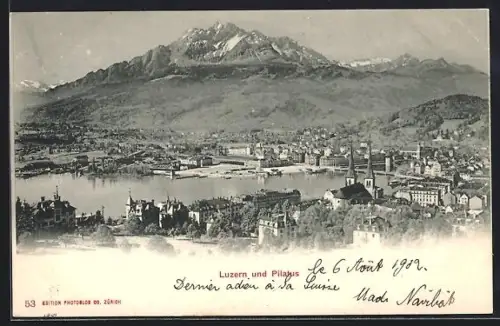 AK Luzern, Teilansicht mit Kirche und Pilatus