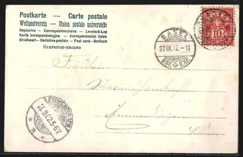 AK Basel, Alte Rheinbrücke mit Strassenbahn