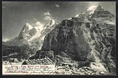 AK Mürren, Hotel mit Eiger, Mönch und Jungfrau