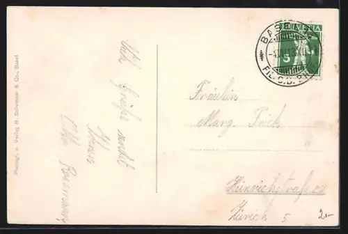 AK Basel, Botanischer Garten mit Spalentor