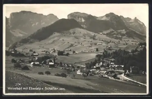 AK Weissbad, Ortspartie mit Ebenalp vom Schäfler aus