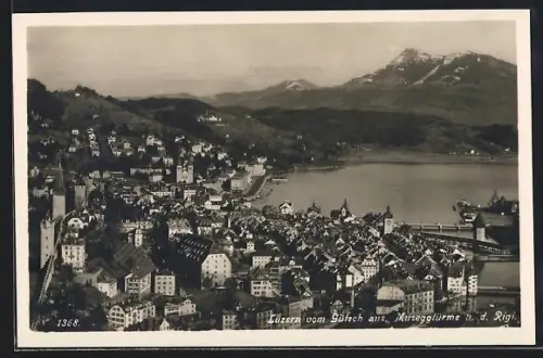 AK Luzern, Teilansicht vom Gütsch aus, Museggtürme u. d. Rigi