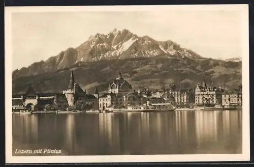 AK Luzern, Uferpartie mit Pilatus