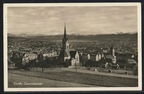 AK Zürich, Generalansicht mit Kirche