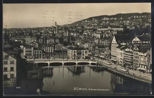 AK Zürich, Generalansicht mit Brücke